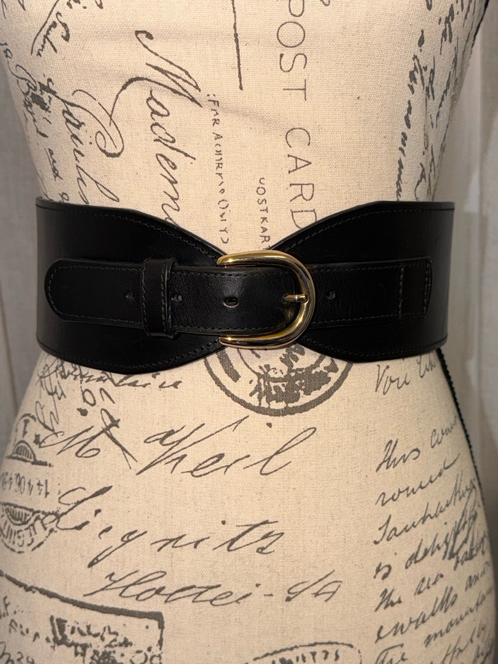 Wide Black Genuine Leather Waist Belt with Gold Oval Buckle Lina Belt Made in UK